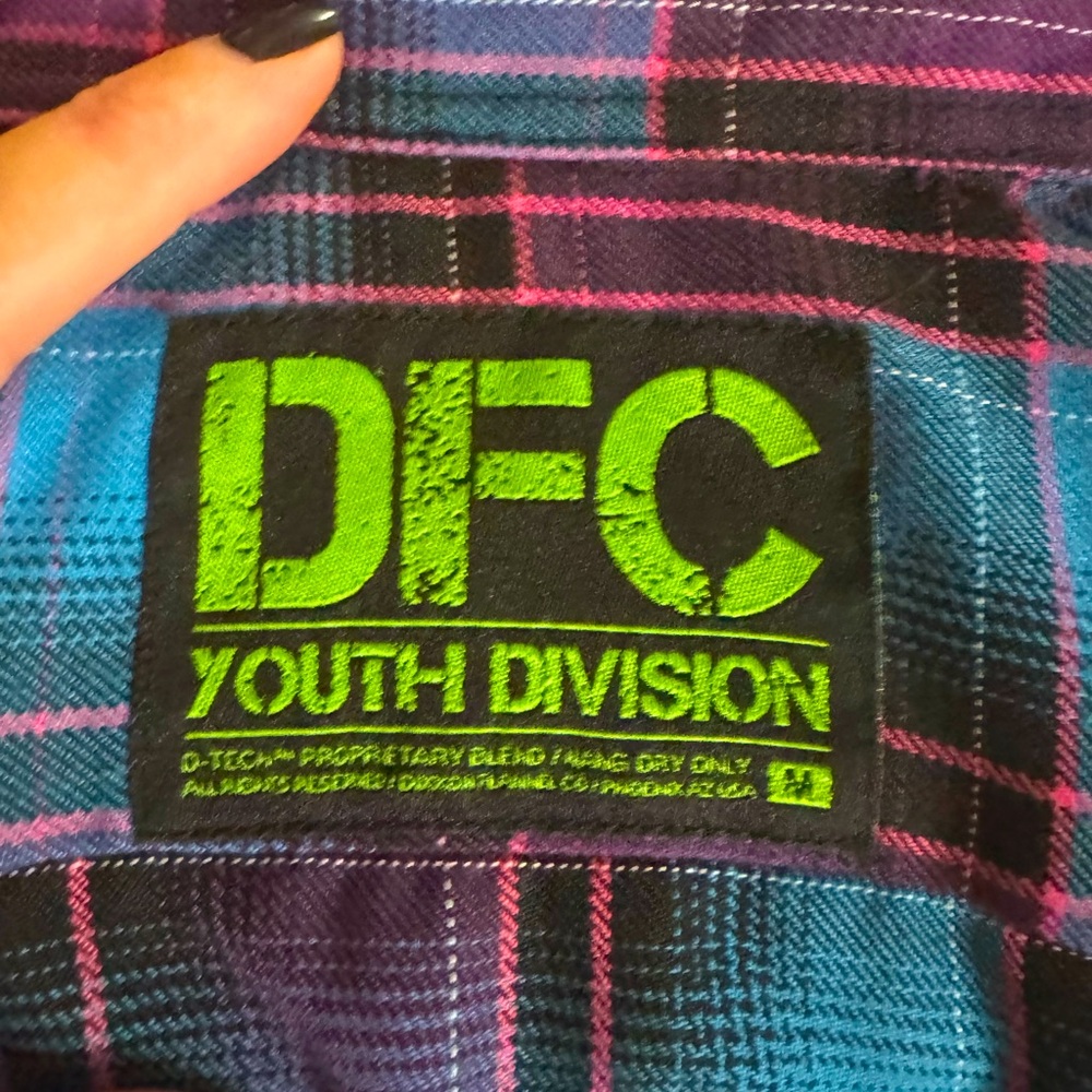 Dixxon youth medium flannel with black snap buttons, worn twice.